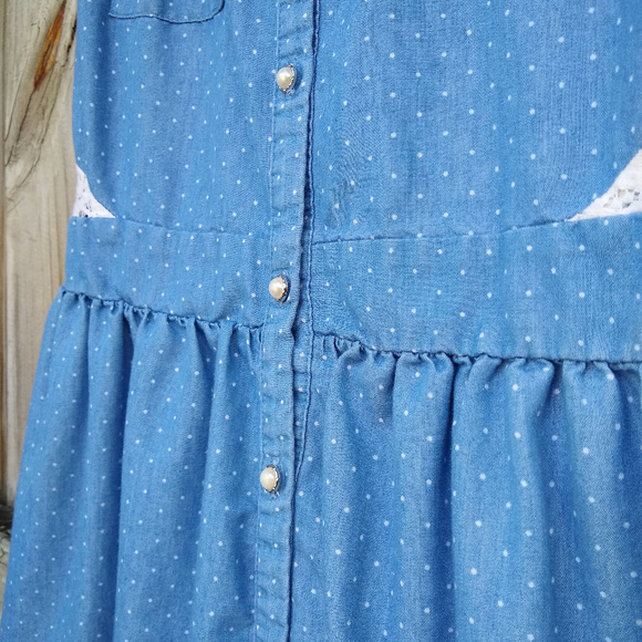 Denim & Lace Polka Dot Dress - Picture 3 of 7